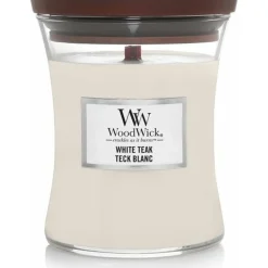 Kaarsen|Geurkaarsen<WoodWick Geurkaars Medium White Teak 275 gr