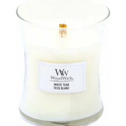 Kaarsen|Geurkaarsen<WoodWick Geurkaars Medium White Teak 275 gr