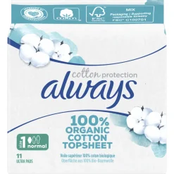 10x Maandverband Bio Cotton Protection Ultra Normal met Vleugels 11 stuks Intiemhygiëne