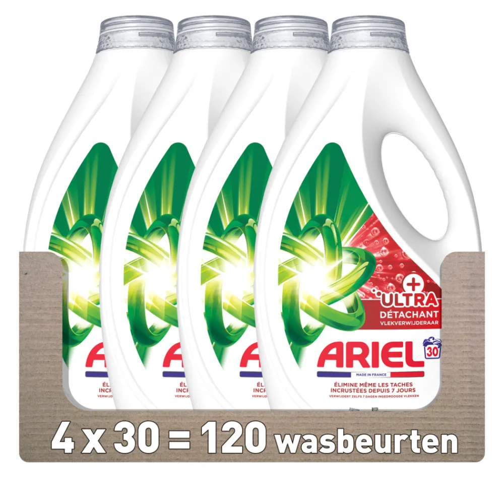 4x Vloeibaar Wasmiddel +Ultra Vlekverwijderaar 30 Wasbeurten 1350 ml^Ariel Discount