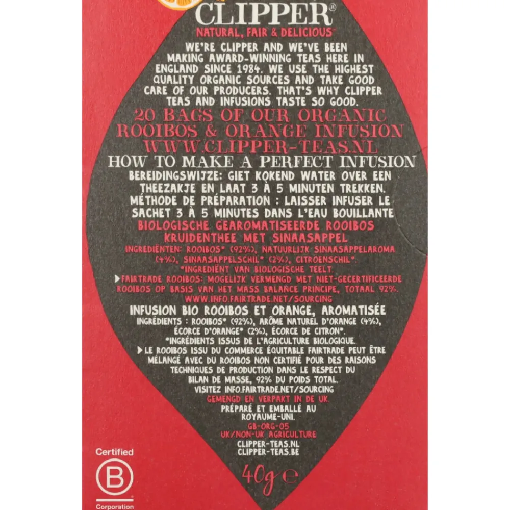 Thee<Clipper 3x Thee Rooibos Orange 20 stuks