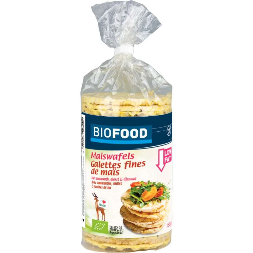 Snacks|Brood & Crackers<Damhert 3x Biofood Maiswafels Met Lijnzaad BIO 150 gr