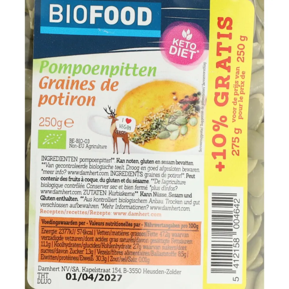 3x Biofood Pompoenpitten Biologisch 250 gr^Damhert