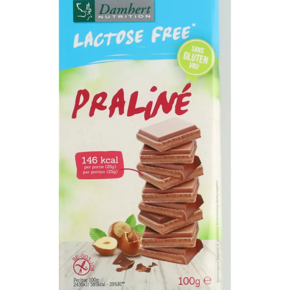 Chocolade<Damhert 3x Chocoladereep Praliné Glutenvrij en Lactosevrij 100 gr