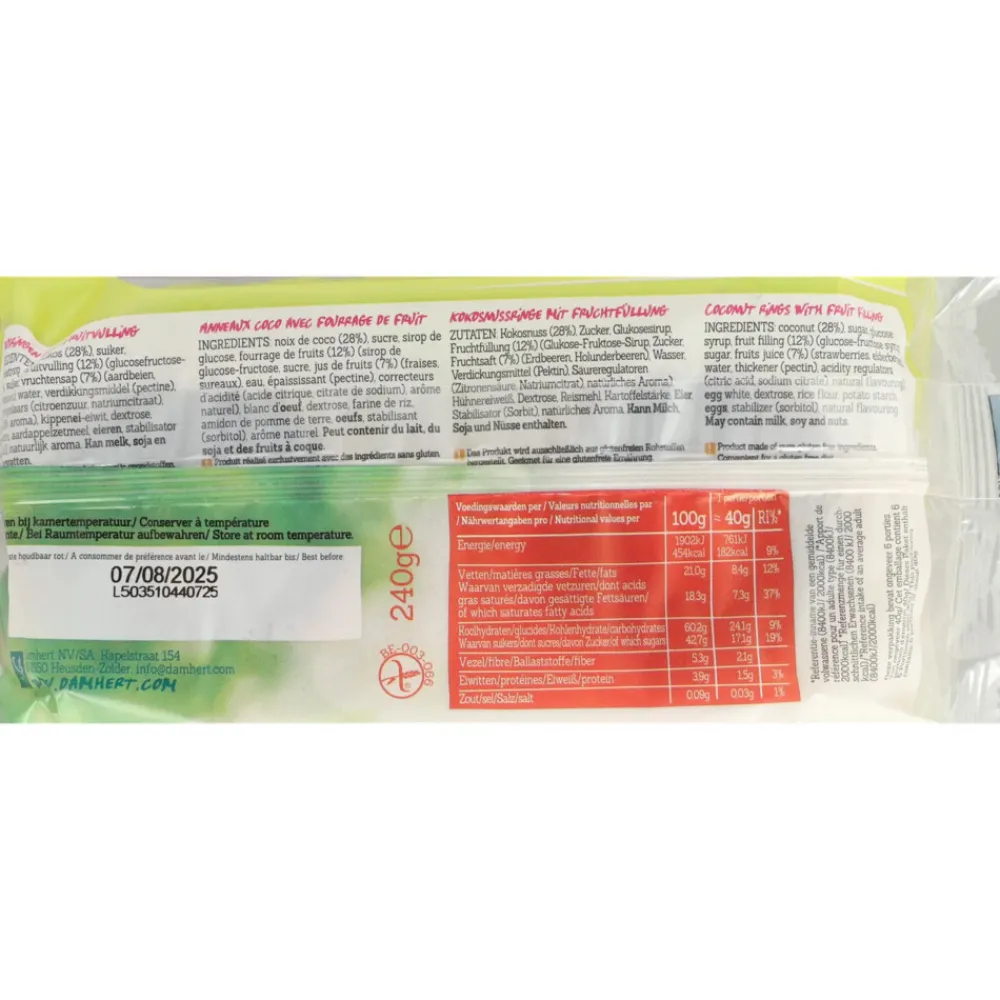 Outlet 3x Kokosringen Fruitvulling Glutenvrij 240 gr Koek|Glutenvrij