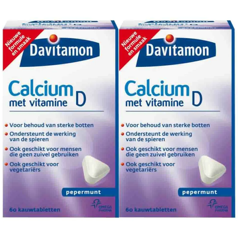 2x Calcium Vitamine D3 Pepermunt 60 kauwtabletten^Davitamon Outlet