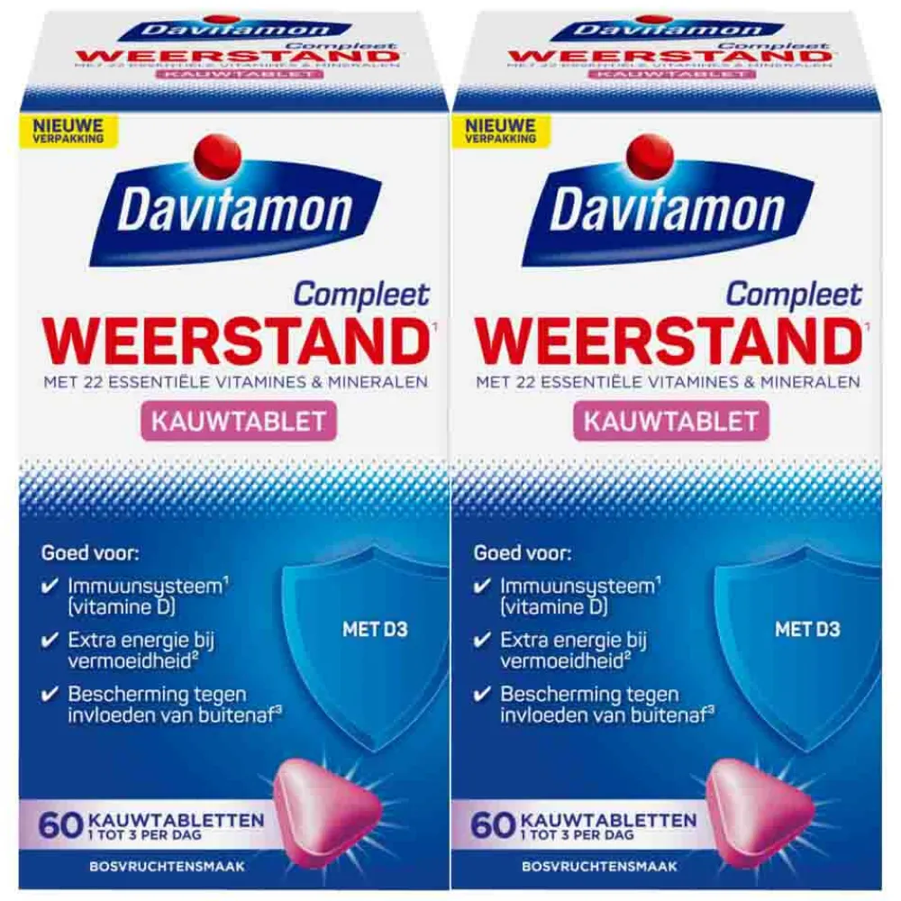 Mineralen<Davitamon 2x Compleet Weerstand Hoog Gedoseerd Bosvruchten 50 kauwtabletten