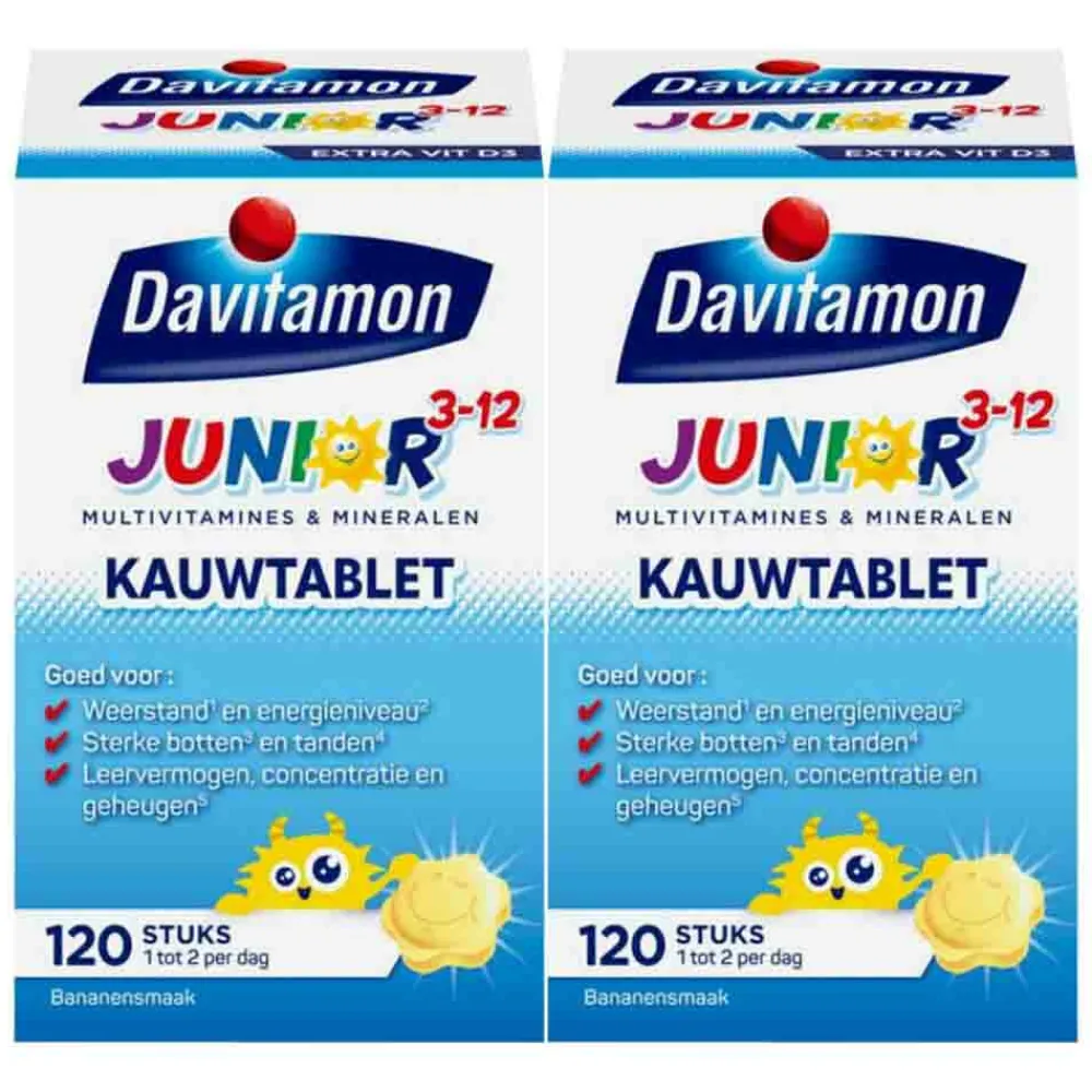 2x Junior 3+ Kauwvitamines Banaan 120 kauwtabletten^Davitamon New