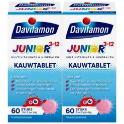 2x Junior 3+ Kauwvitamines Framboos 60 kauwtabletten^Davitamon Sale