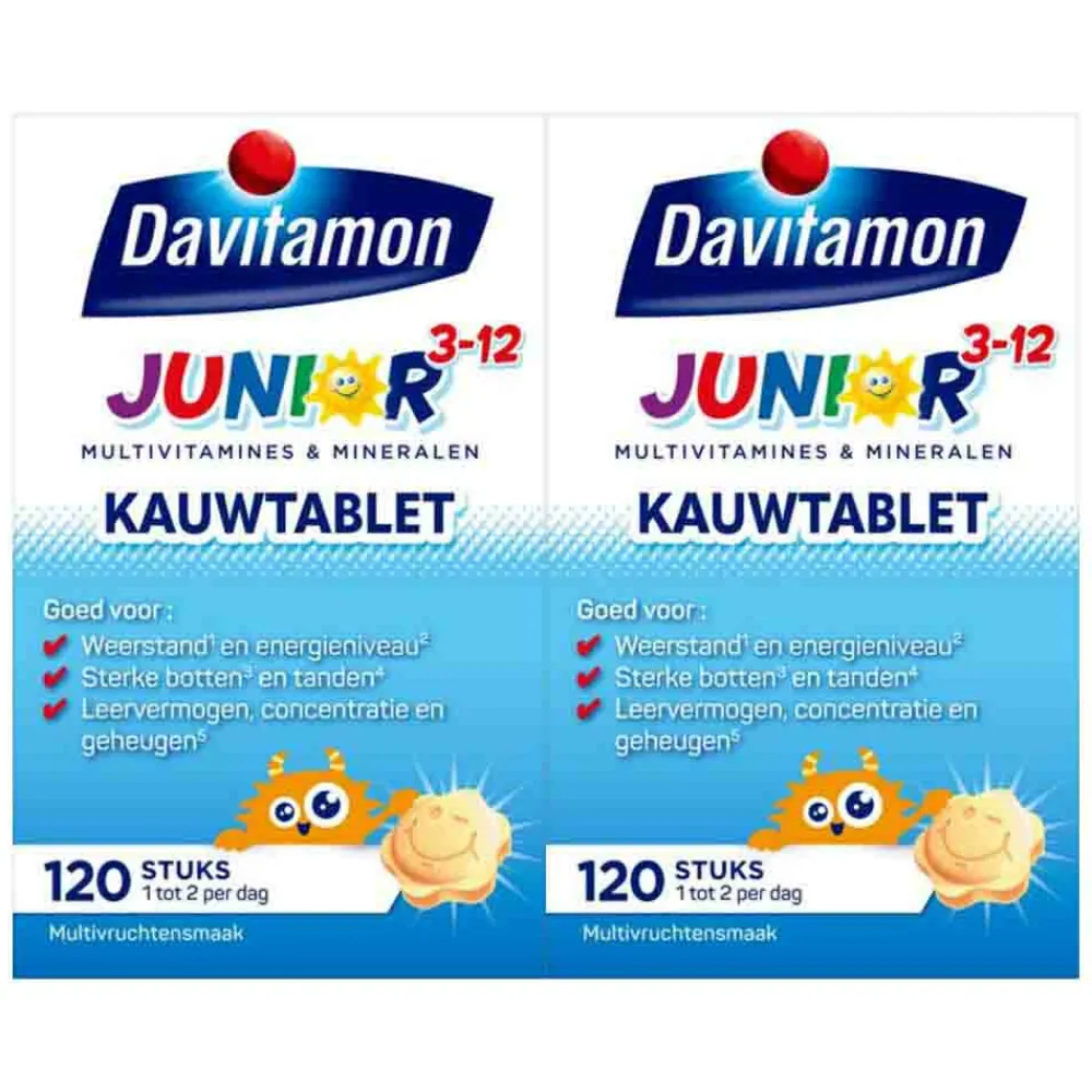 Mineralen<Davitamon 2x Junior 3+ Multivruchten 120 kauwtabletten