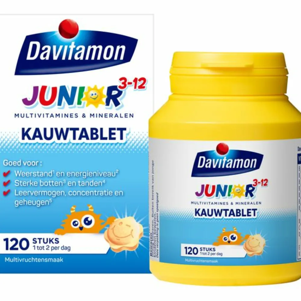 Mineralen<Davitamon 2x Junior 3+ Multivruchten 120 kauwtabletten