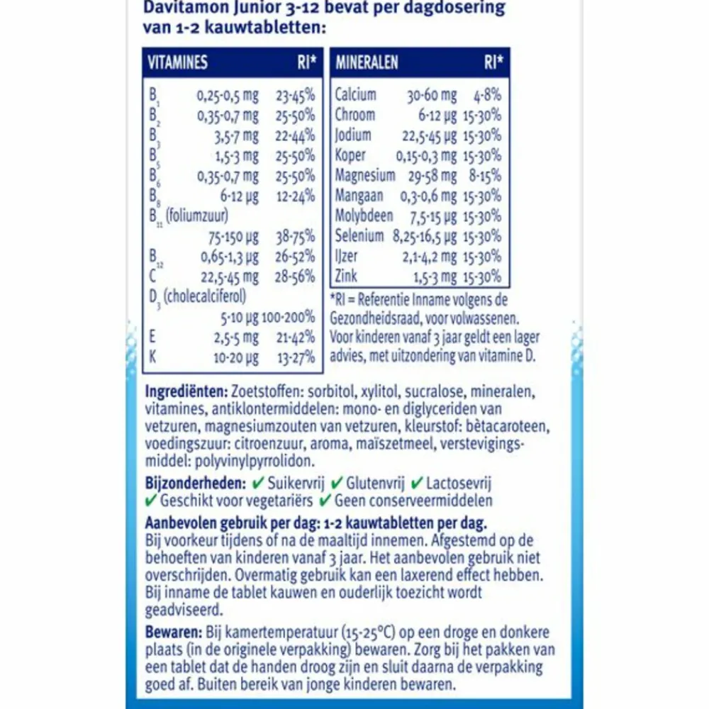 Mineralen<Davitamon 2x Junior 3+ Multivruchten 120 kauwtabletten