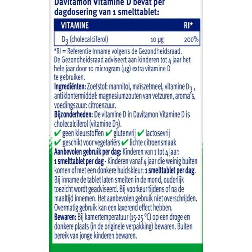 Vitaminen & Supplementen|Vitaminen<Davitamon 2x Vitamine D Kind 50 smelttabletten