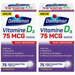2x Vitamine D3 75mcg 75 smelttabletten Vitaminen