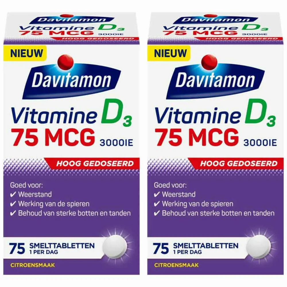2x Vitamine D3 75mcg 75 smelttabletten Vitaminen