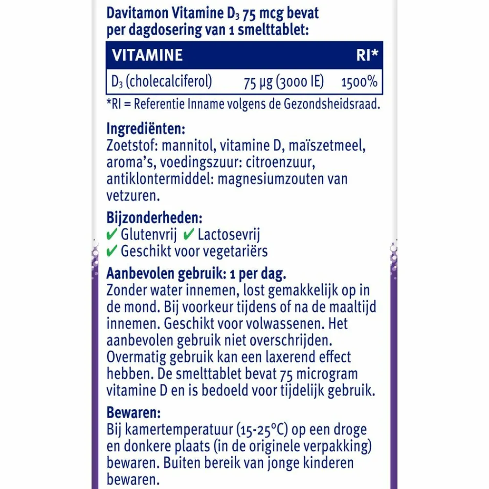 2x Vitamine D3 75mcg 75 smelttabletten Vitaminen
