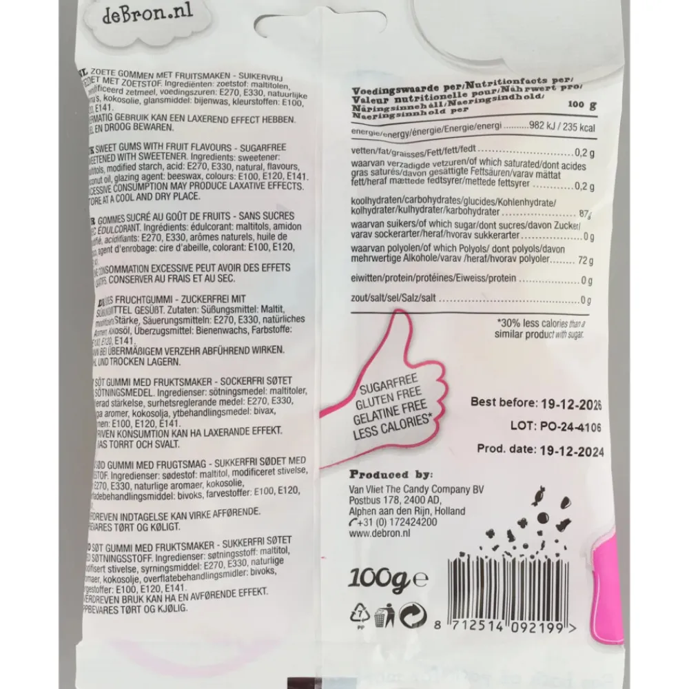 3x Suikervrije Wine Gums 100 gr^De bron Best