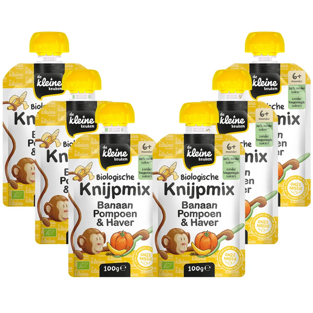 Outlet 6x Biologische Knijpmix Banaan, Pompoen & Haver 100 gr Baby & Peutervoeding