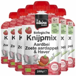 Hot 6x Biologische Knijpmix Aardbei, Zoete aardappel & Haver 100 gr Baby & Peutervoeding