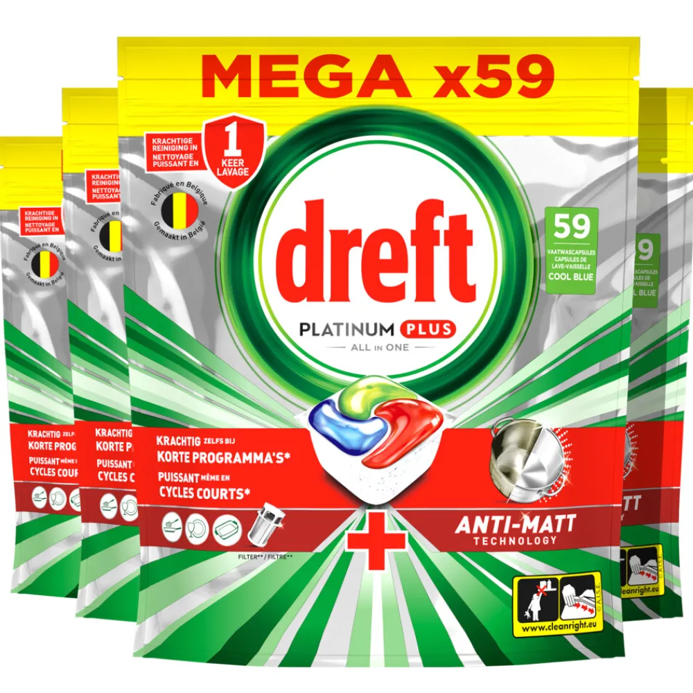 4x Vaatwastabletten Platinum Plus All In One 59 stuks^Dreft Best