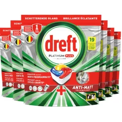 Machineafwas<Dreft 6x Vaatwastabletten Platinum Plus All In One Citroen 19 stuks