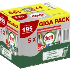Machineafwas<Dreft 5x Vaatwastabletten Platinum All In One Original 39 stuks