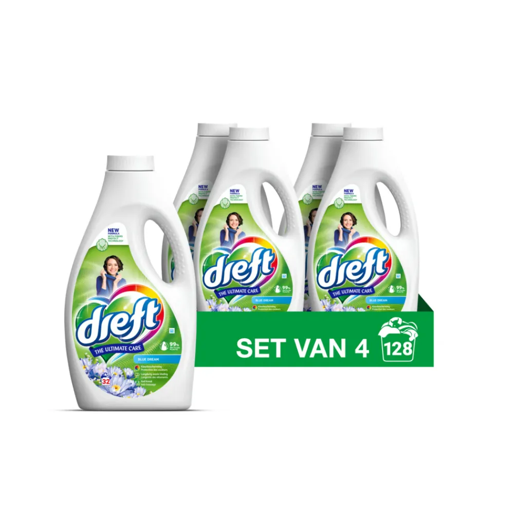 4x Vloeibaar Wasmiddel Blue Dream 32 Wasbeurten 1,4 liter^Dreft New