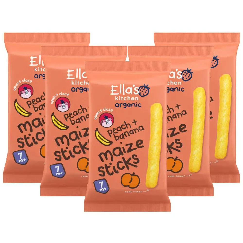 5x Ella's Kitchen Gepoft Smikkelstengels 7+ m Perzik Banaan 16 gr^Ellas Kitchen New
