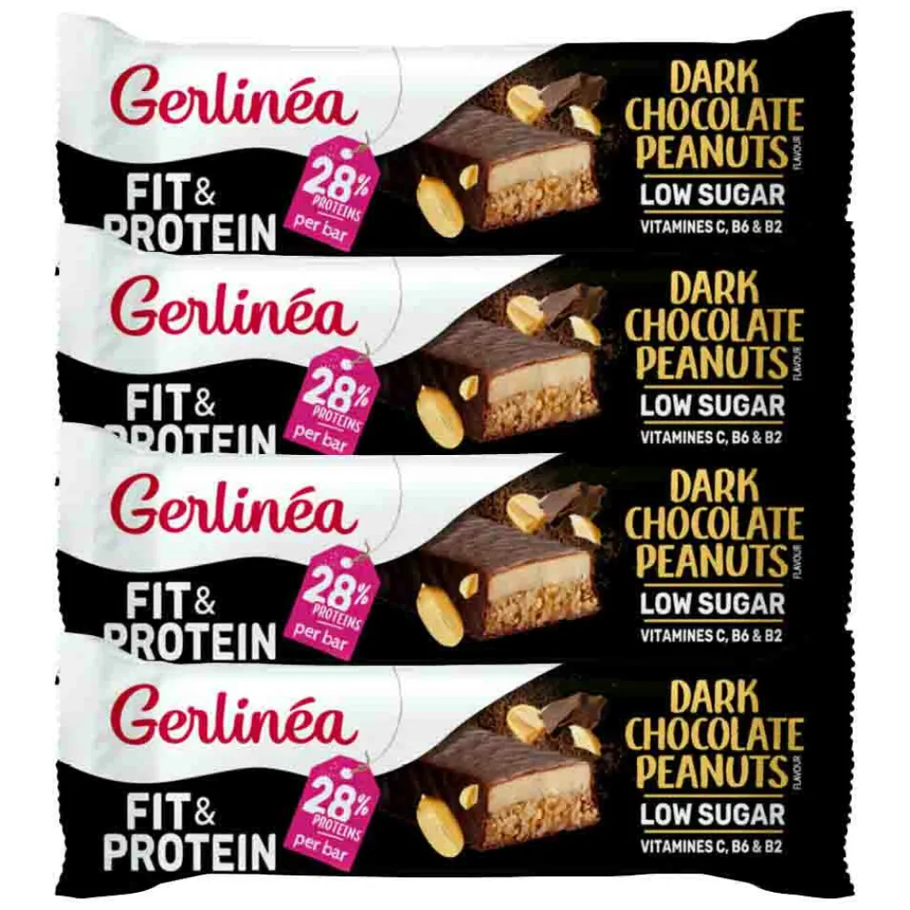 4x Fit & Protein Reep Dark Chocolate Peanuts 45 gr^Gerlinea Hot