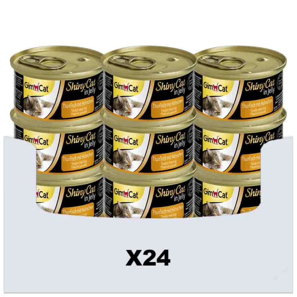 Kattenvoer<GimCat 24x ShinyCat in Jelly Tonijn & Kip 70 gr
