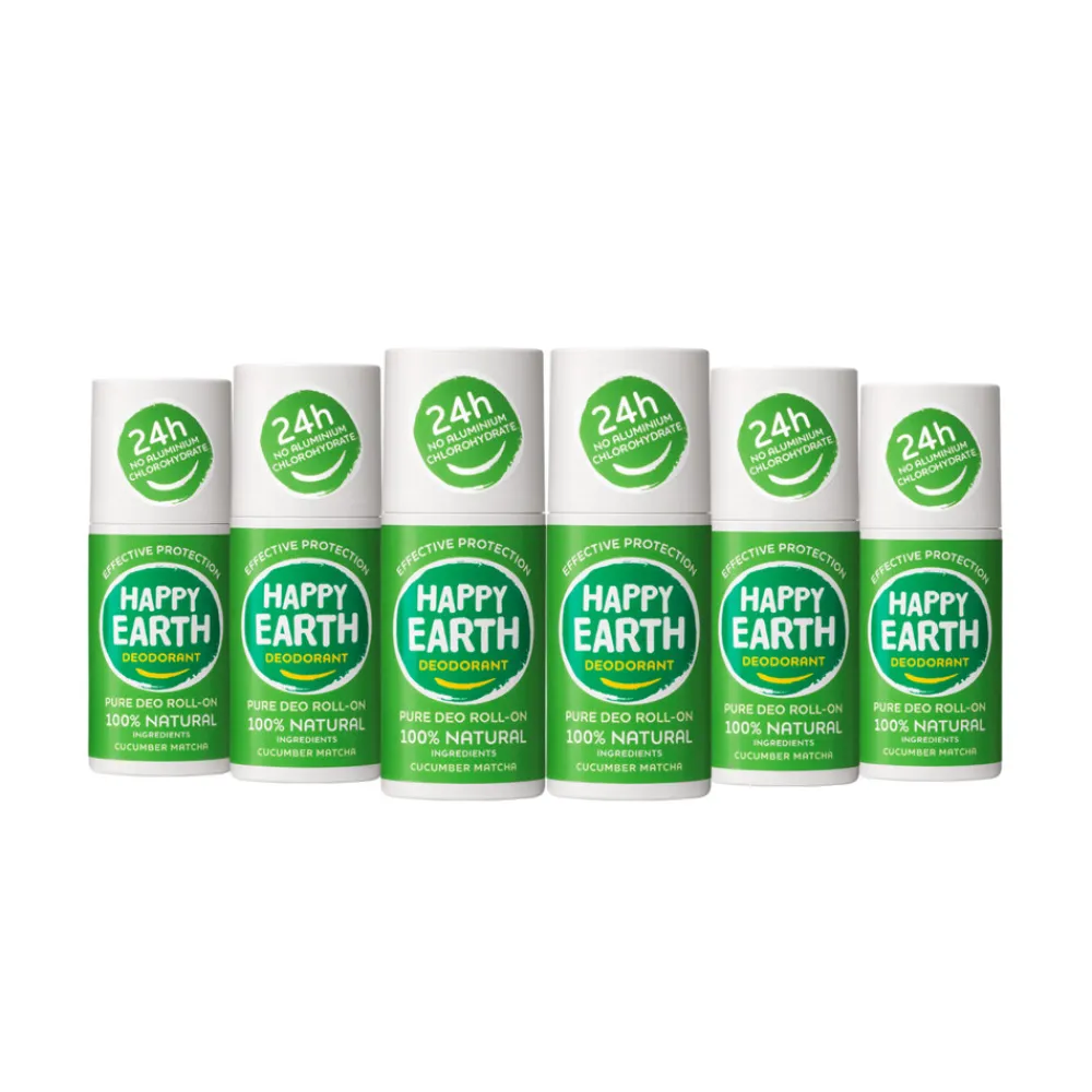 Deodorant<Happy Earth 6x 100% Natuurlijke Deodorant Roller Cucumber Matcha 75 ml