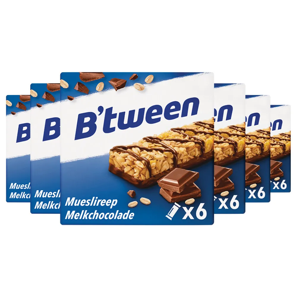Hot 6x B'tween Mueslireep Melkchocolade 6x25 gr Snacks & Tussendoortjes
