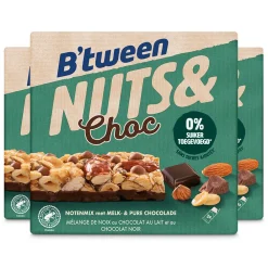 Clearance 3x B'tween Nuts & Choc Notenmix Chocolade Melk Puur 3 x 32 gr Snacks & Tussendoortjes