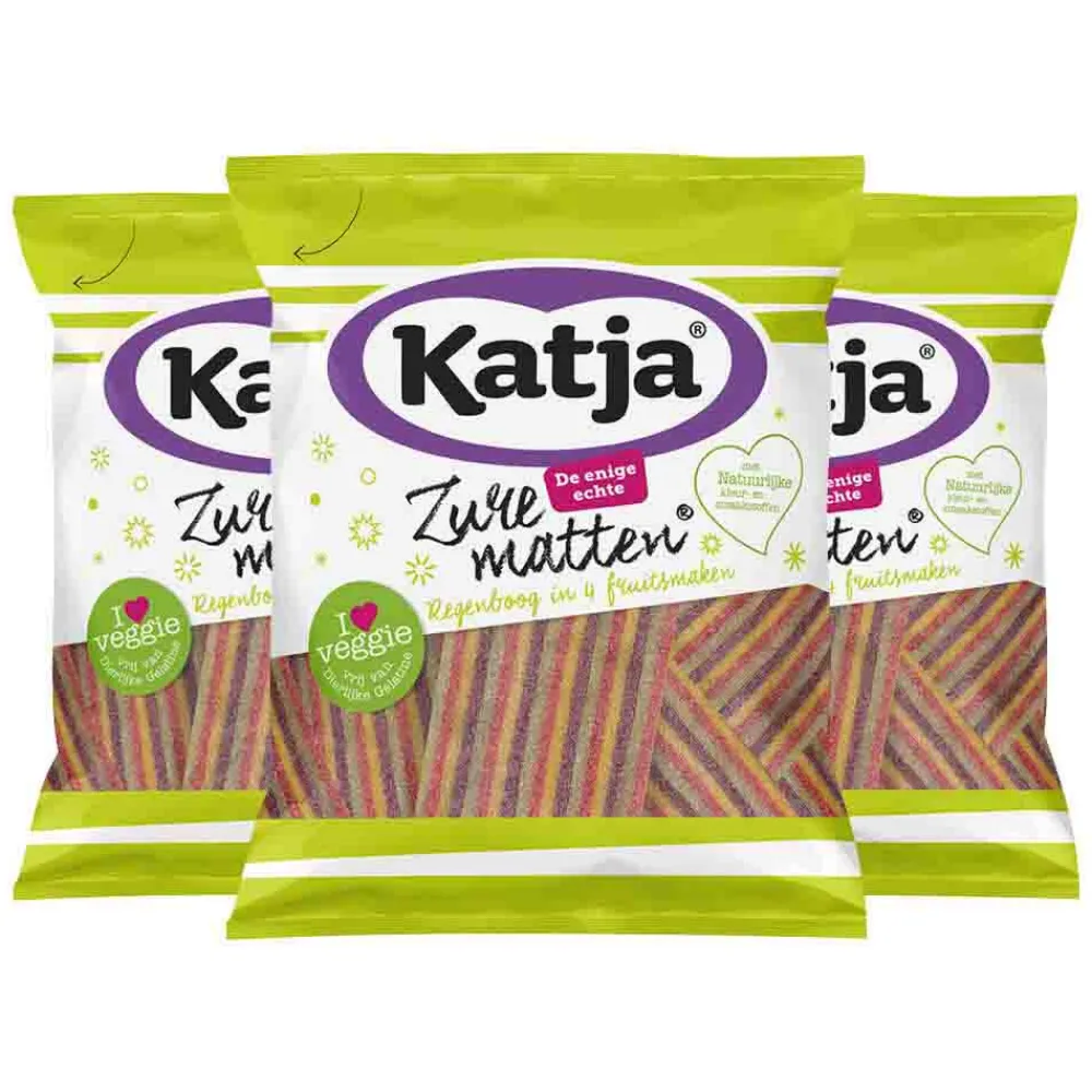 Snoep<Katja 3x Zure Matten Regenboog 125 gr