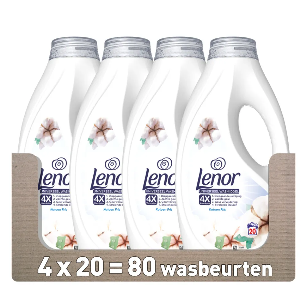 4x Vloeibaar Wasmiddel Katoen Fris 20 Wasbeurten 900 ml^Lenor Sale