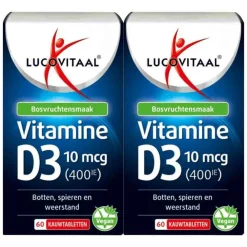 Vitaminen<Lucovitaal 2x D3 10 mcg (400Ie) Vitamine Vegan Kauwtabletten 60 kauwtabletten