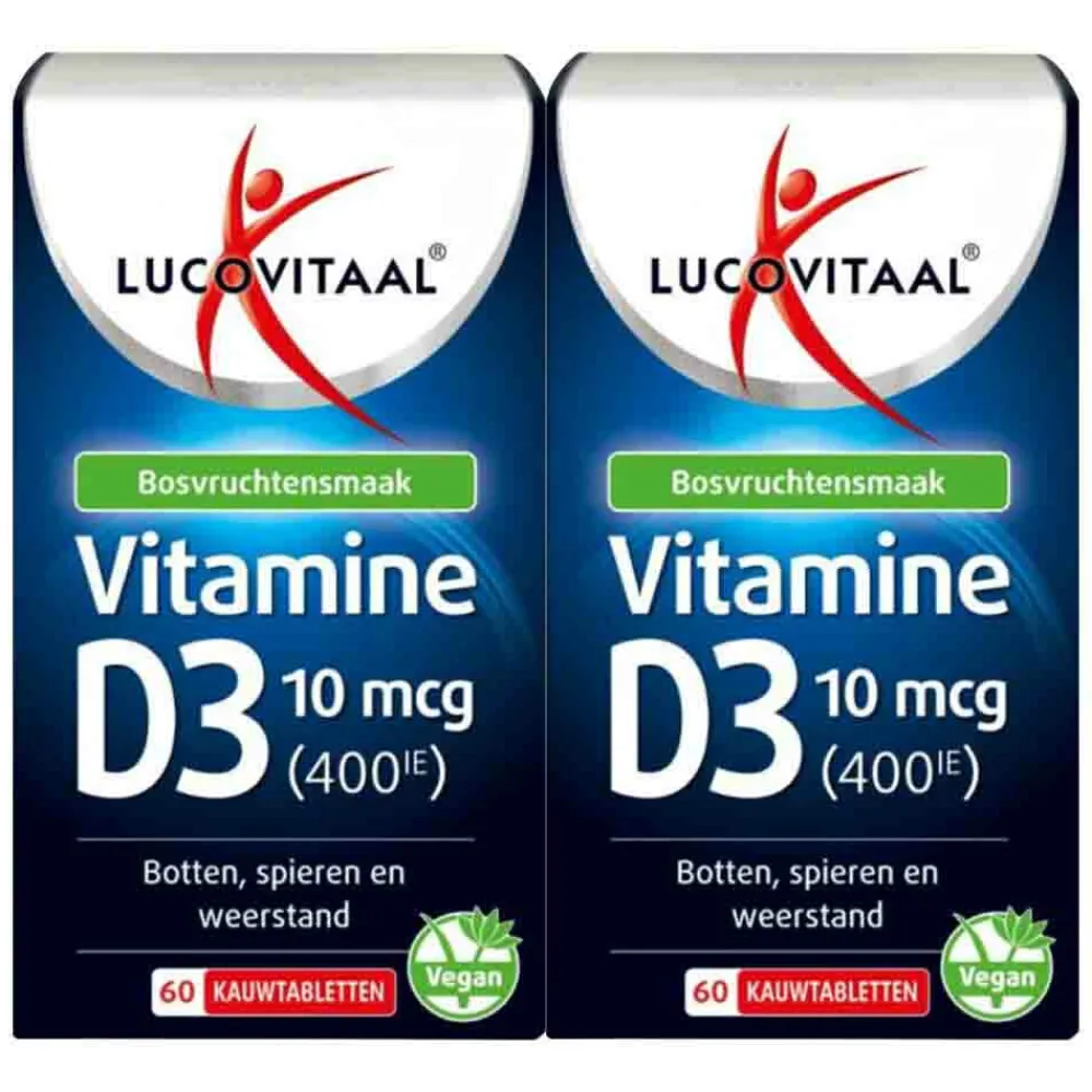 Vitaminen<Lucovitaal 2x D3 10 mcg (400Ie) Vitamine Vegan Kauwtabletten 60 kauwtabletten