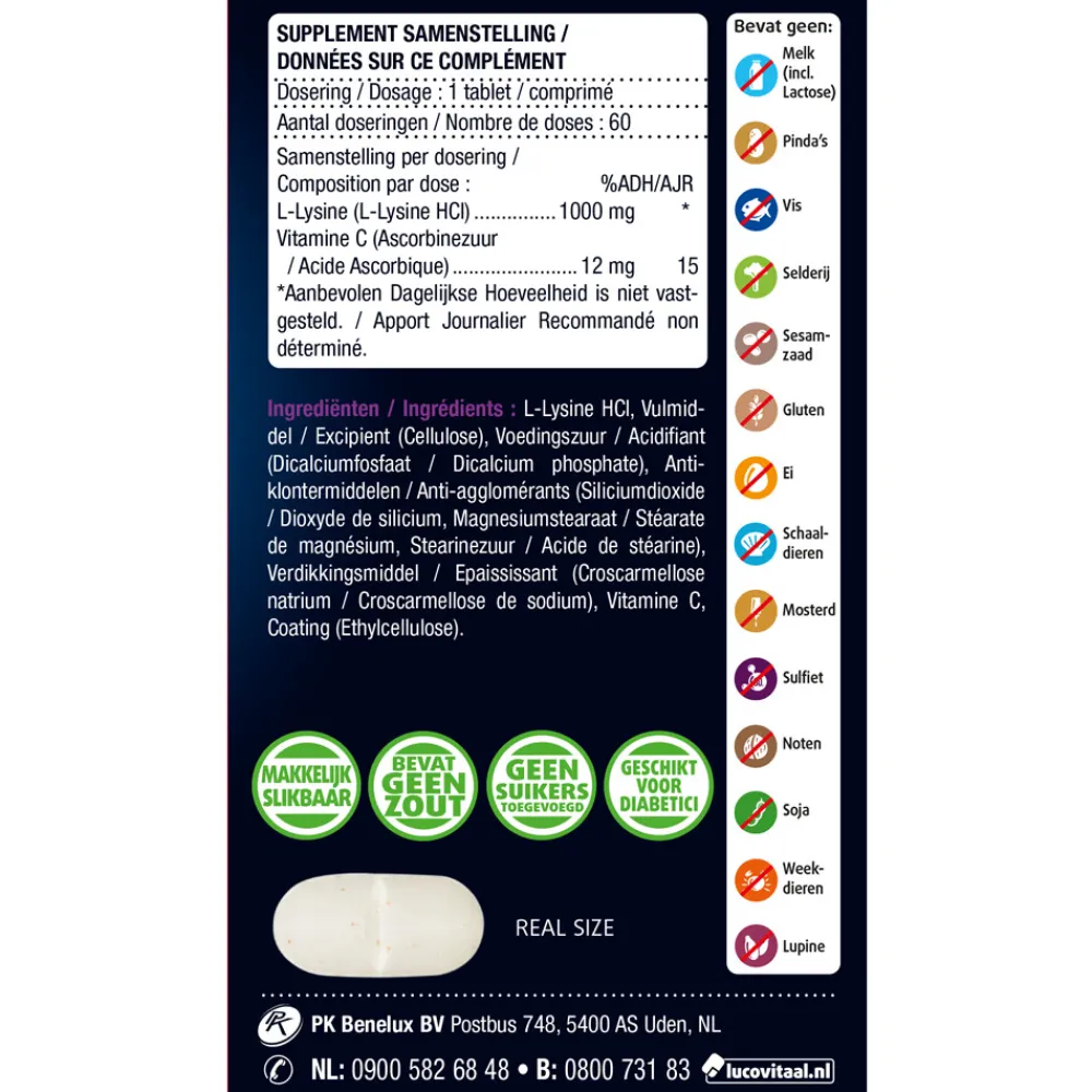 Weerstand & Energie|Speciale Bestanddelen<Lucovitaal 2x L-Lysine 1000 mg 60 tabletten