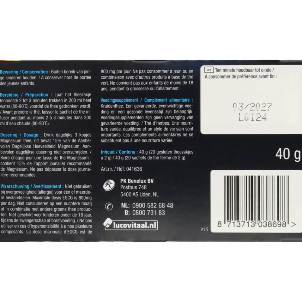Thee<Lucovitaal 2x Thee Magnesium 20 stuks