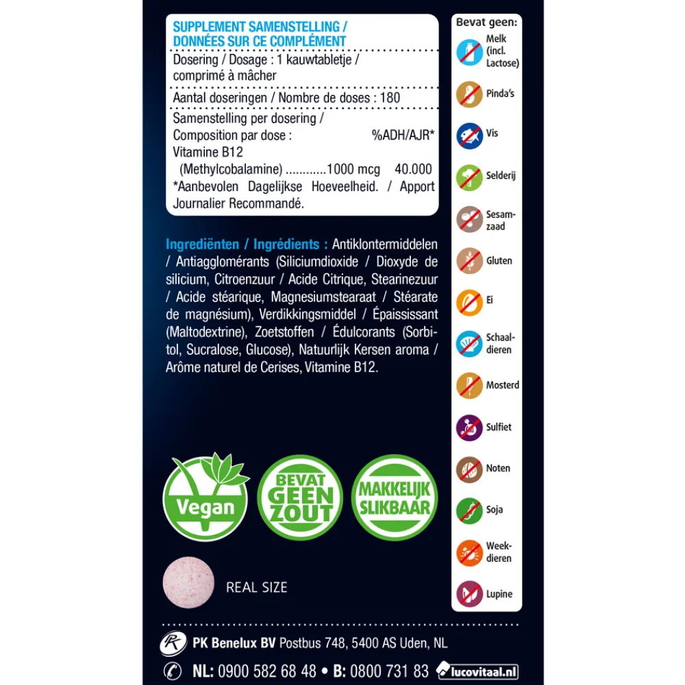 2x Vitamine B12 1000mcg 180 kauwtabletten^Lucovitaal New