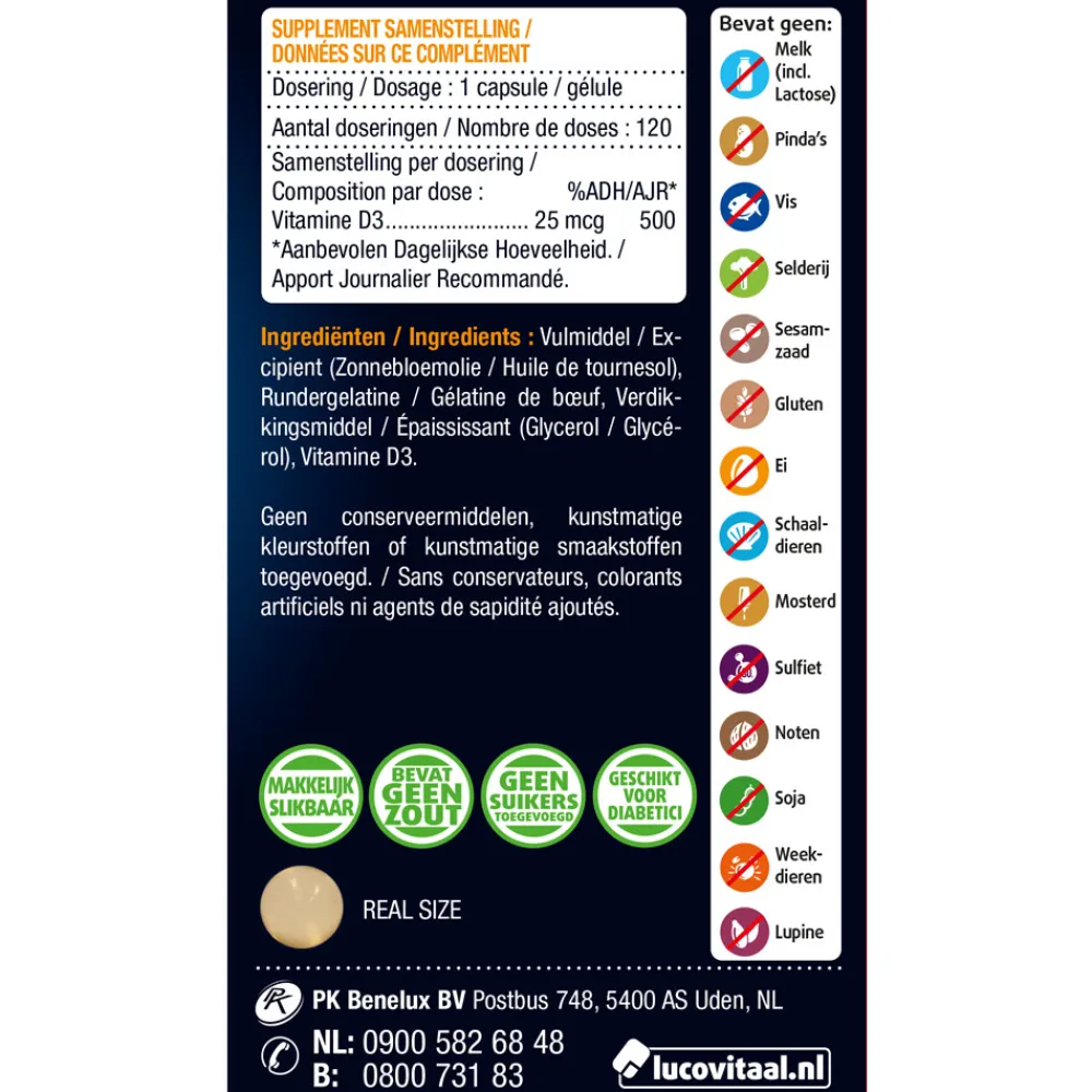 Vitaminen<Lucovitaal 2x Vitamine D3 25mcg 120 capsules