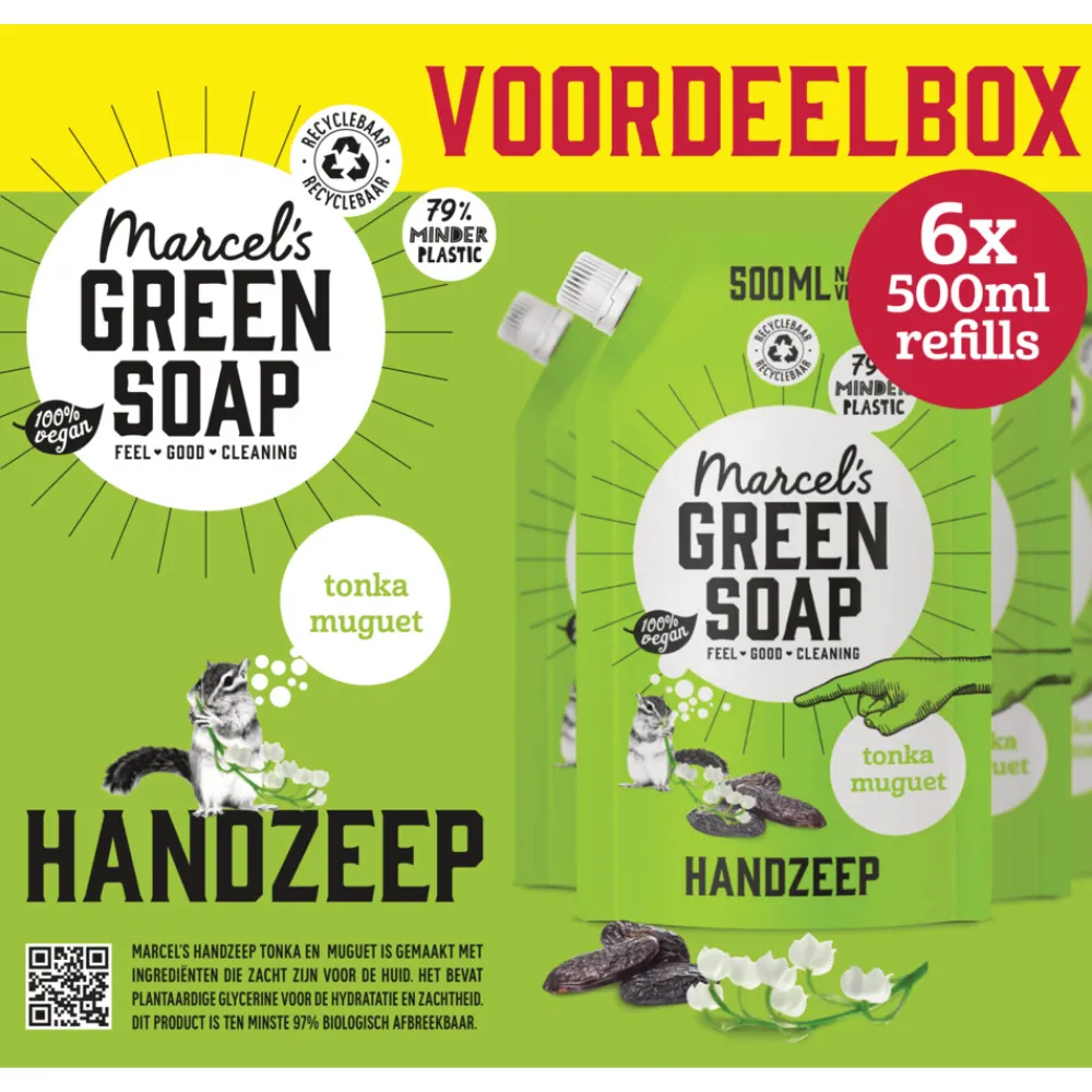 6x Marcel's Green Soap Handzeep Tonka & Muguet Navul Stazak 500 ml^Marcels Green Soap Clearance