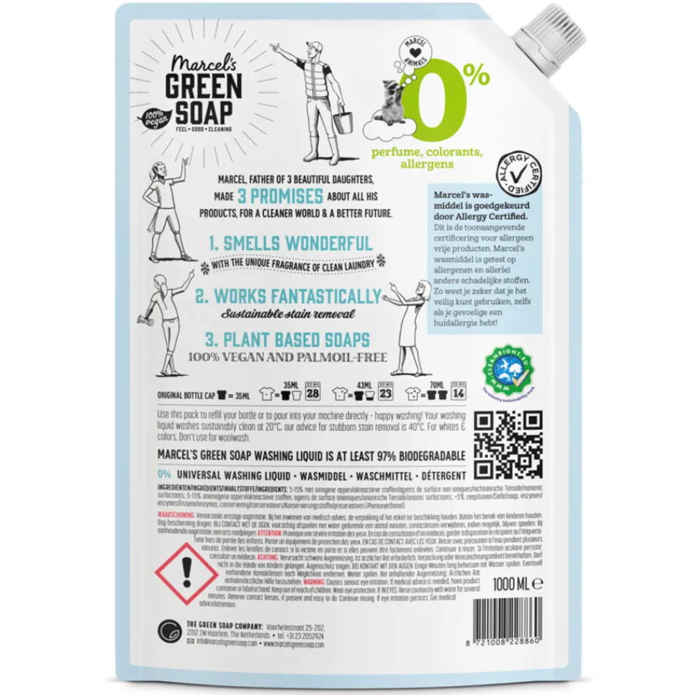 Best 4x Marcel's Green Soap Wasmiddel Universeel 0% Navulling 1000 ml Wasmiddel