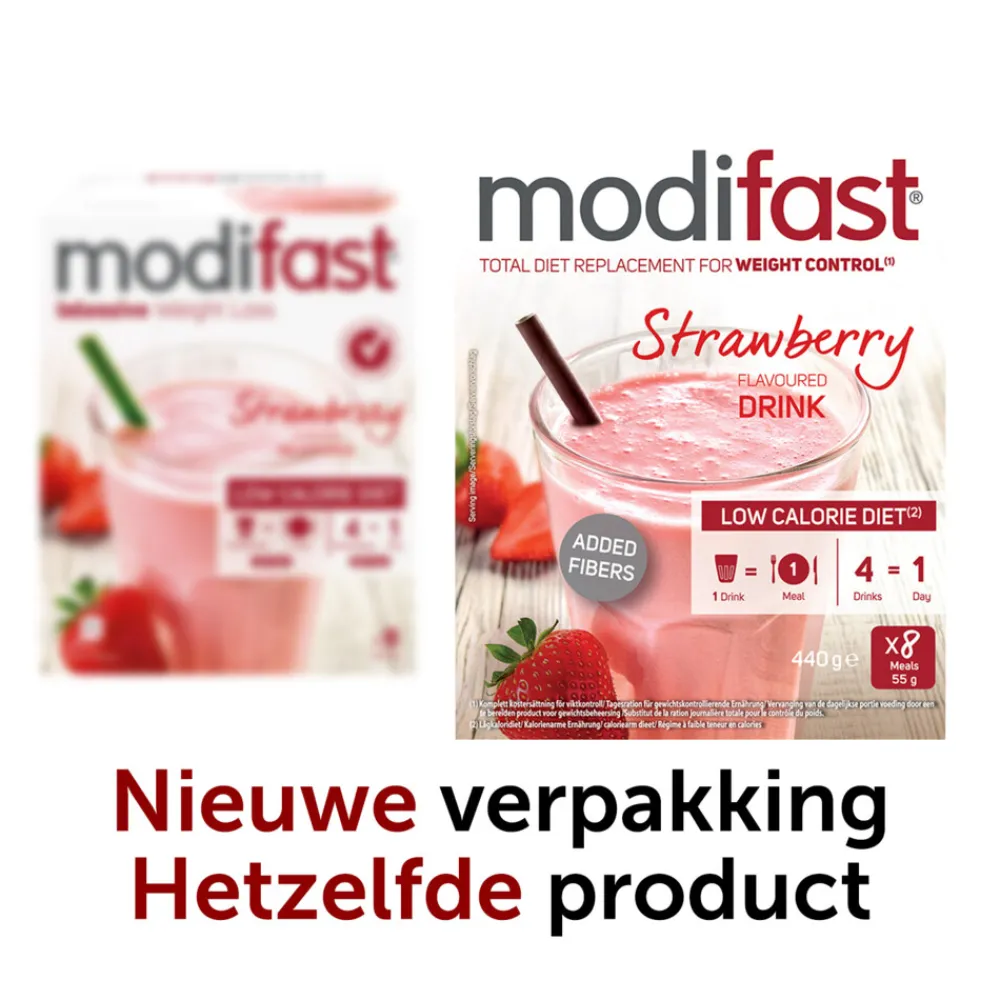 4x Intensive Milkshake Aardbei 8 x 55 gr^Modifast Hot