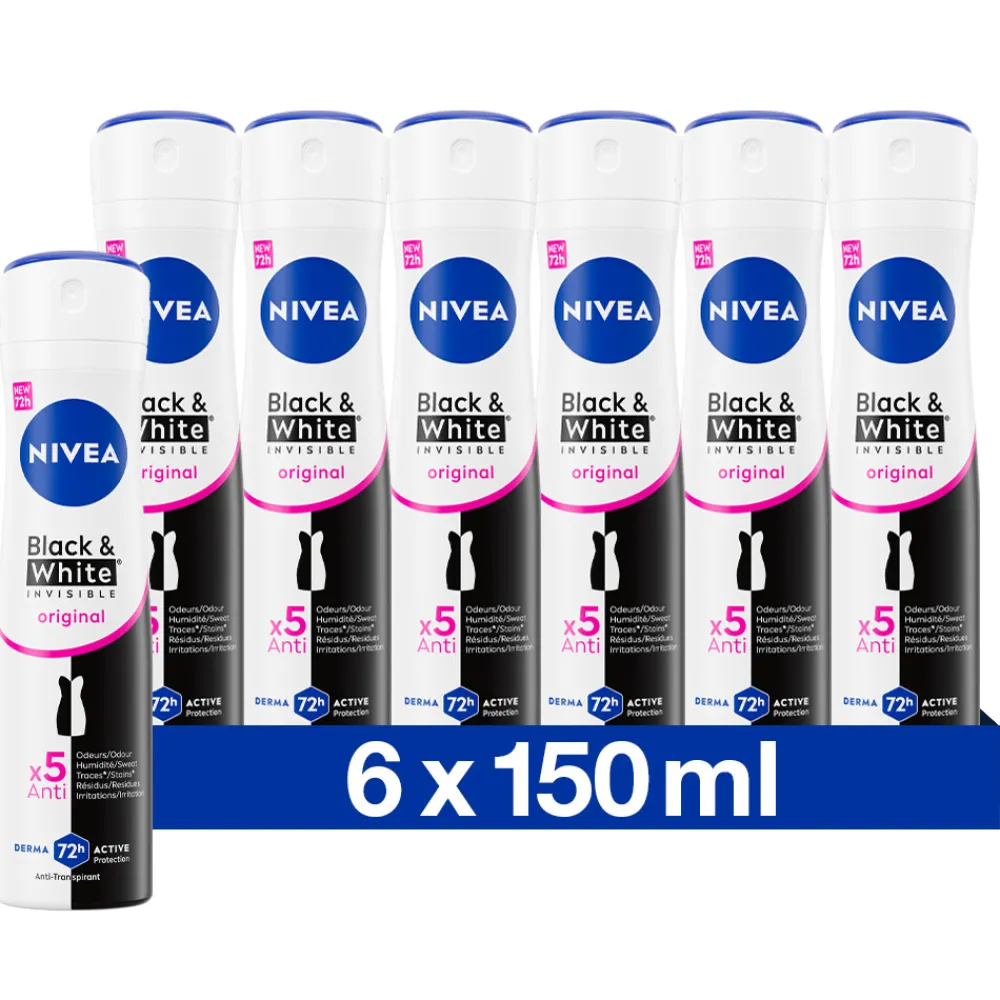 Deodorant<NIVEA 6x Deodorant Spray Invisible For Black & White Clear 150 ml