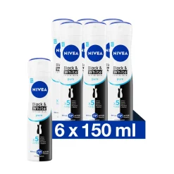 6x Deodorant Spray Invisible For Black & White Pure 150 ml Deodorant