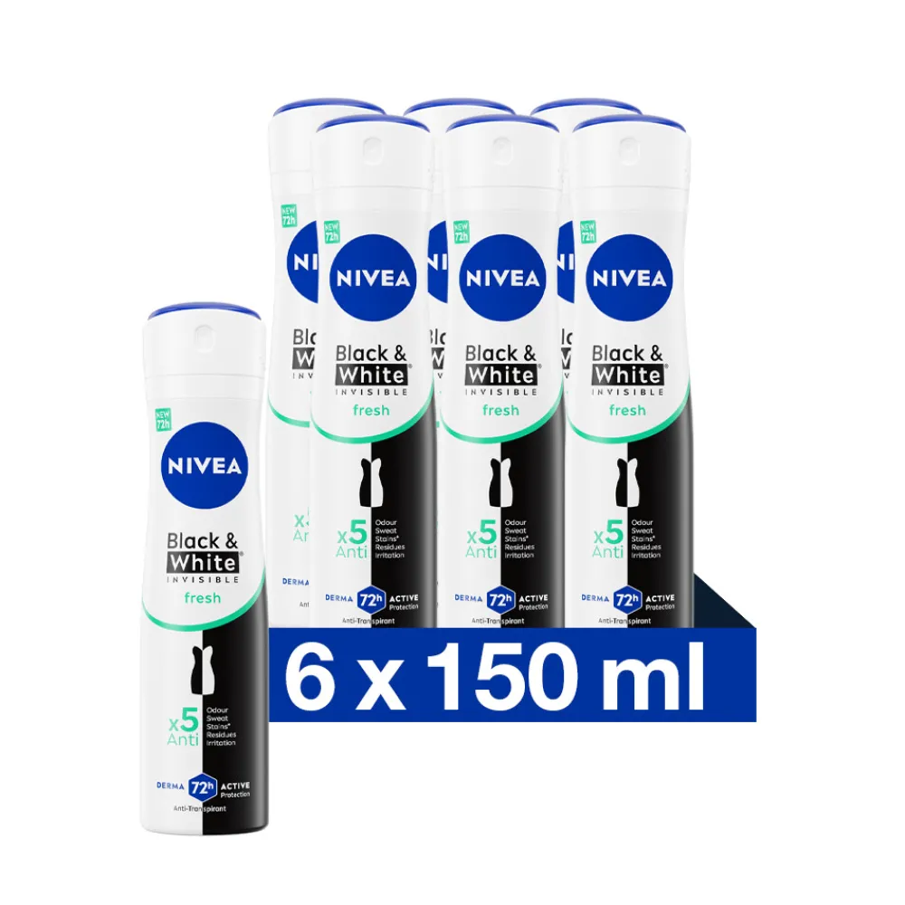 Deodorant<NIVEA 6x Deodorant Spray Invisible Fresh For Black & White 150 ml