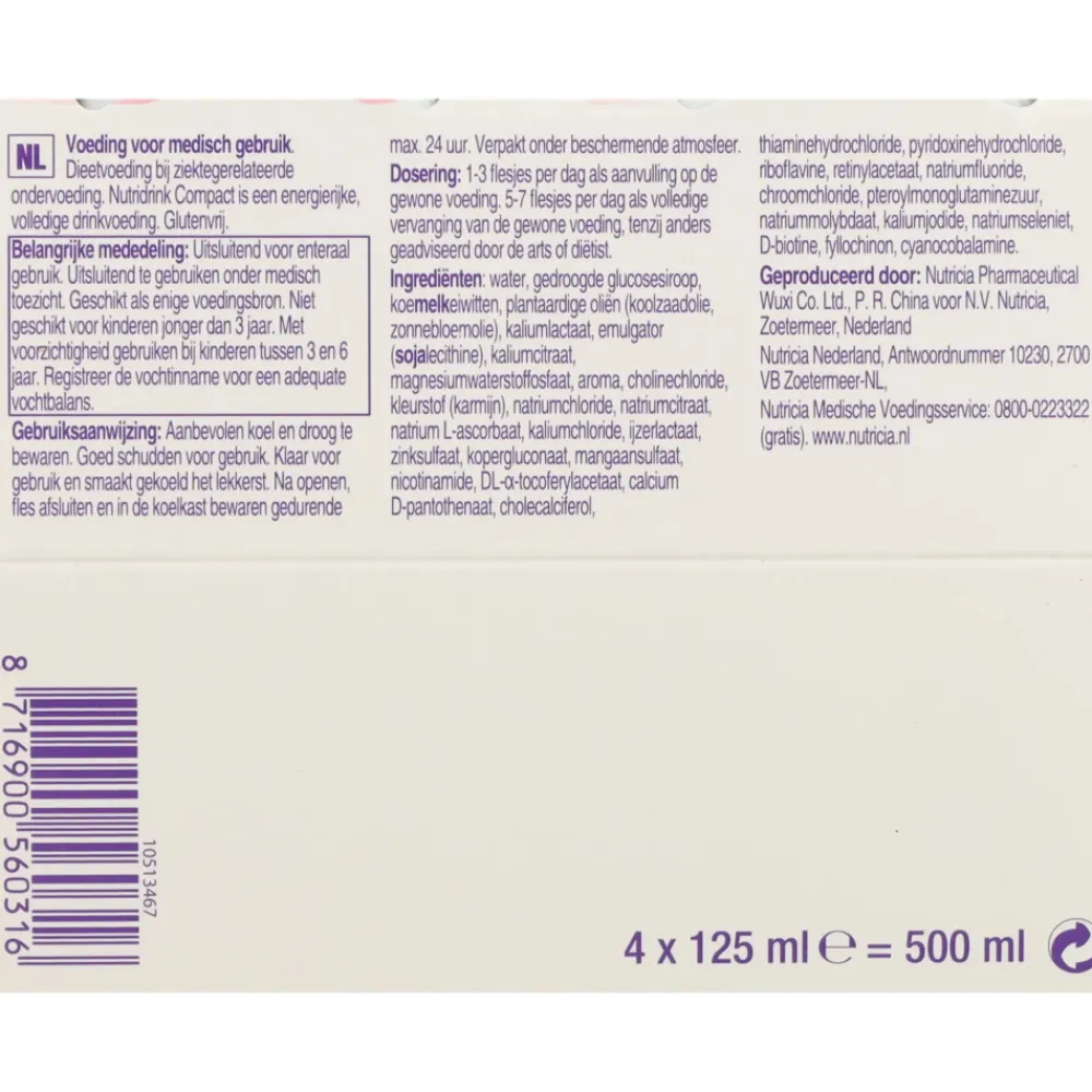 6x Compact Aardbei 4-Pack 125 ml^Nutridrink Online