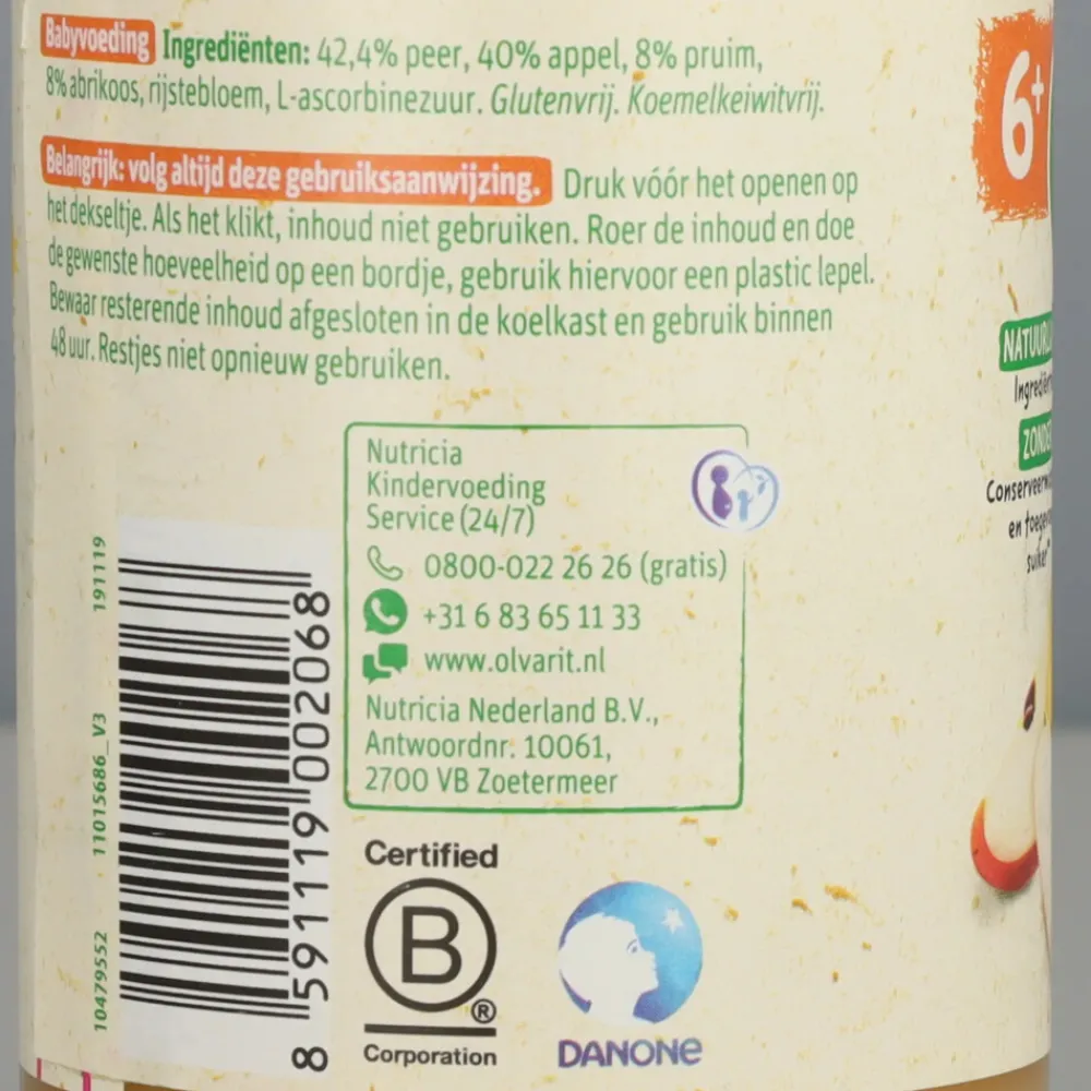 6x Fruithapje 6m Peer Appel Abrikoos 200 gr^Olvarit New