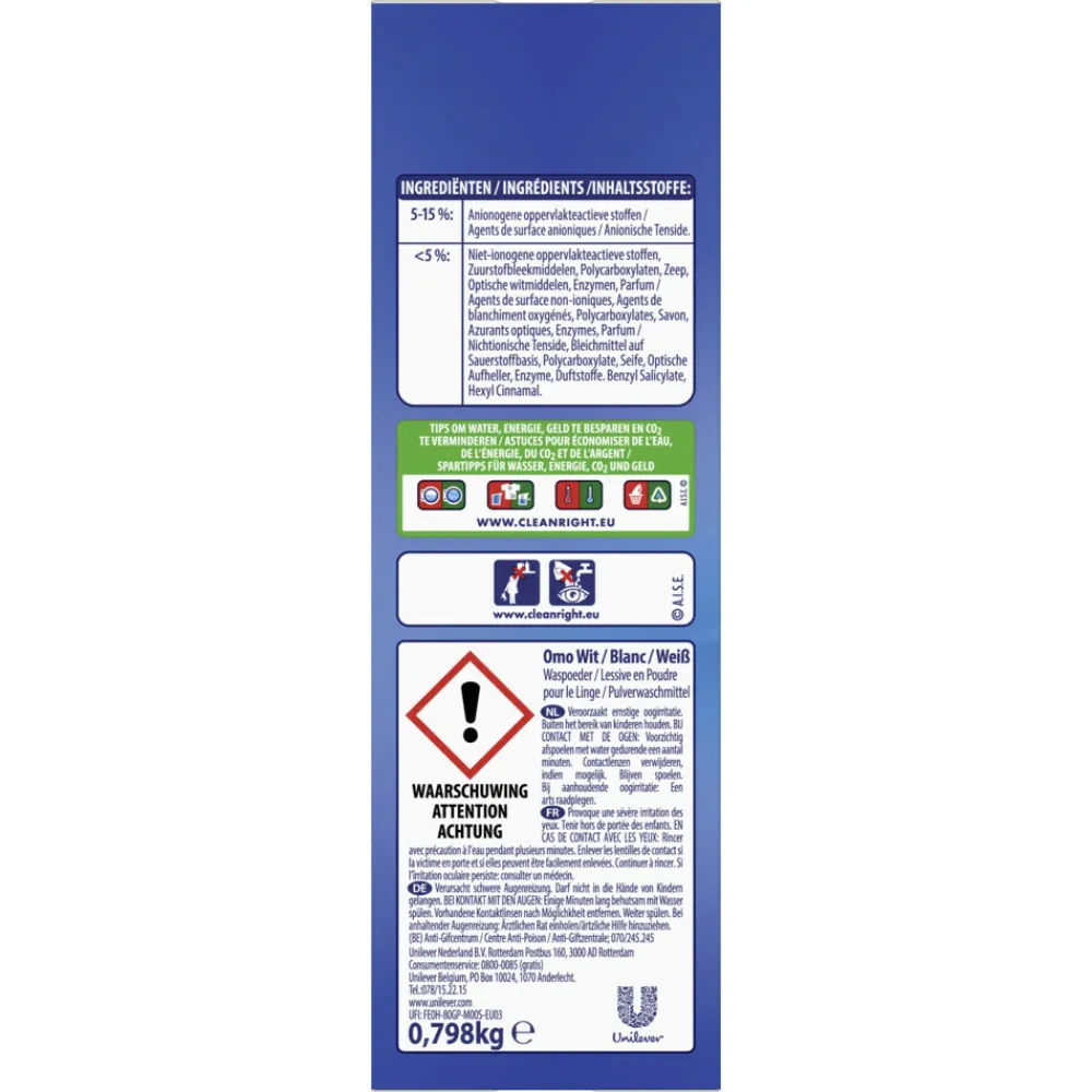 6x Waspoeder Wit 14 Wasbeurten 798 gr^OMO Best